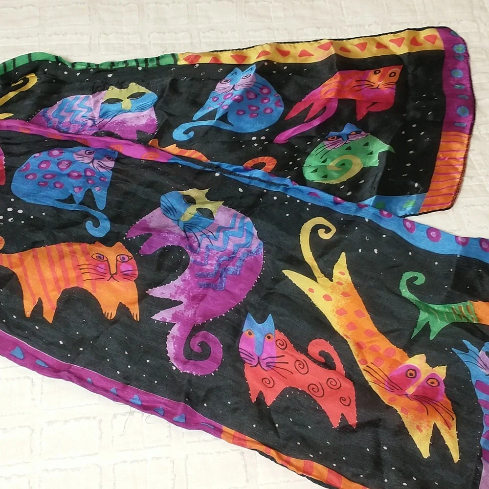 Wrapables Vibrant‎ 100% Silk Long Feline Rainbow Scarf, 51